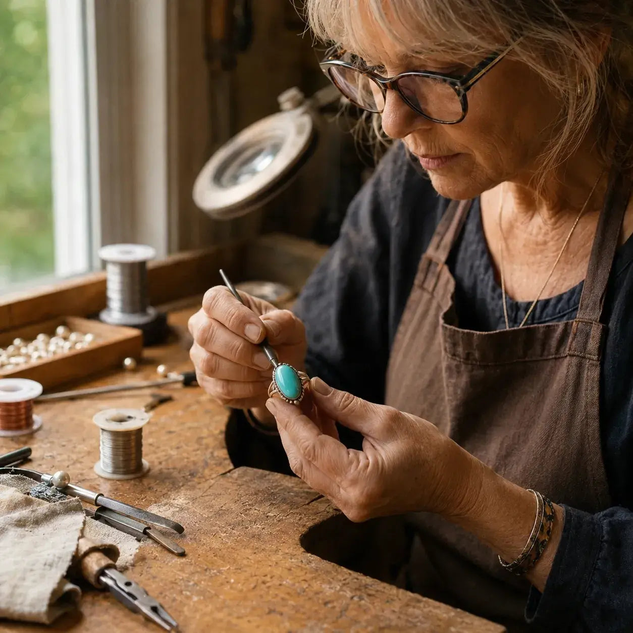 Noemi™ – Ring met turkoois en gevlochten ontwerp