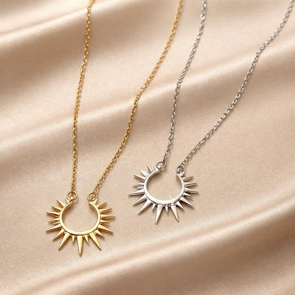 Witgouden ketting met zonnebloemhanger