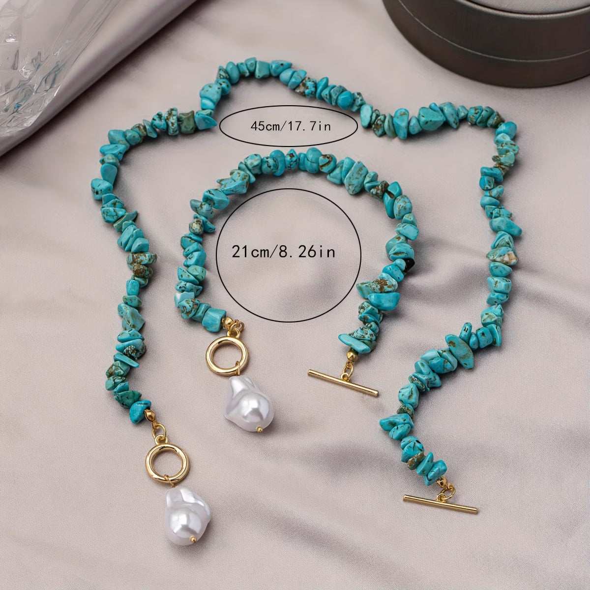 Set van ketting en armband met turkoois en parels