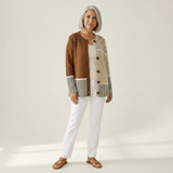 Renate | Patchwork-Cardigan in bruin & Crème
