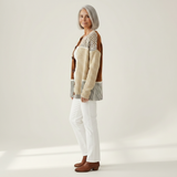 Renate | Patchwork-Cardigan in bruin & Crème