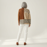Renate | Patchwork-Cardigan in bruin & Crème