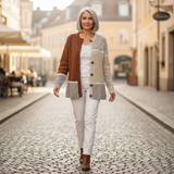 Renate | Patchwork-Cardigan in bruin & Crème