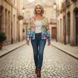 Ursula | Vest met aquarelbloemenpatroon