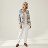 Heike | Crème kleurige cardigan met blauwe bloemen