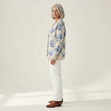 Heike | Crème kleurige cardigan met blauwe bloemen