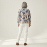Heike | Crème kleurige cardigan met blauwe bloemen