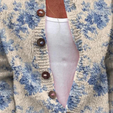 Heike | Crème kleurige cardigan met blauwe bloemen