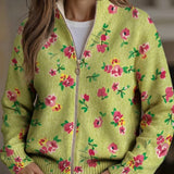 Elke | Groen vest met bloemenpatroon