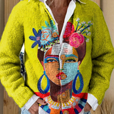 Vest met geschilderde portretprint en knopen