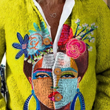 Vest met geschilderde portretprint en knopen