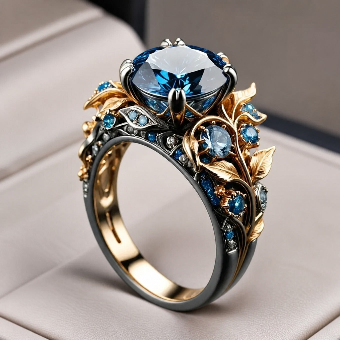 Ring met blauwe kristallen bloem
