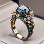 Ring met blauwe kristallen bloem