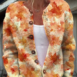 Herfstvest met esdoornblad-print en knopen