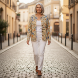 Cornelia | Crème kleurige cardigan met bloemenpatroon