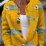 Vintage vest met vis- en sardientjesprint en knopen