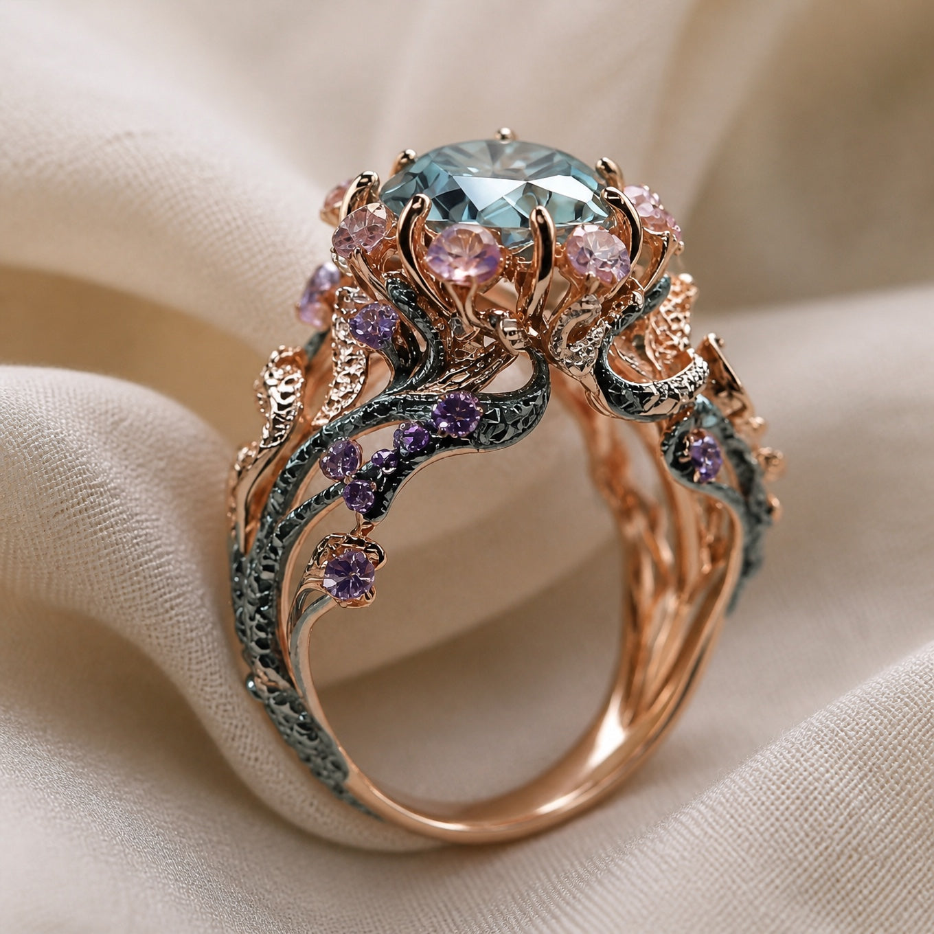Zilveren ring met bloemen