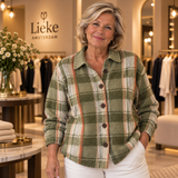 Hazel | Olijfgroen geruit vest met knopen
