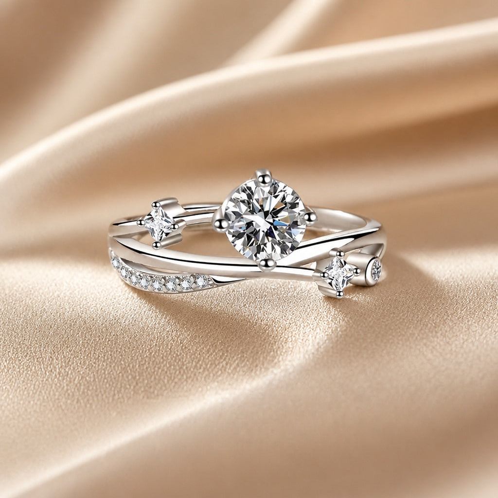 Witgouden ring met zirkonia en sterren