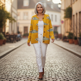 Anke | Gele cardigan met vismotief
