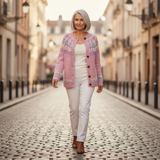 Hannelore | Roze trui met ruitpatroon
