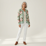 Christa | Saliegroene cardigan met rozenpatroon
