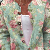 Christa | Saliegroene cardigan met rozenpatroon