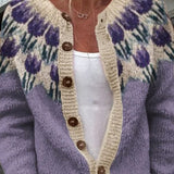 Rosemarie | Gebreide cardigan met bloemenpatroon op de pas