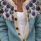 Rosemarie | Gebreide cardigan met bloemenpatroon op de pas