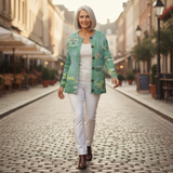 Annegret | Groen vest met waterleliemotief
