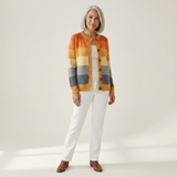 Dagmar | Vest met blokpatroon in oker & blauw