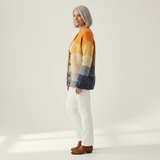 Dagmar | Vest met blokpatroon in oker & blauw