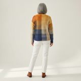 Dagmar | Vest met blokpatroon in oker & blauw
