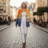 Dagmar | Vest met blokpatroon in oker & blauw
