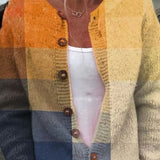 Dagmar | Vest met blokpatroon in oker & blauw