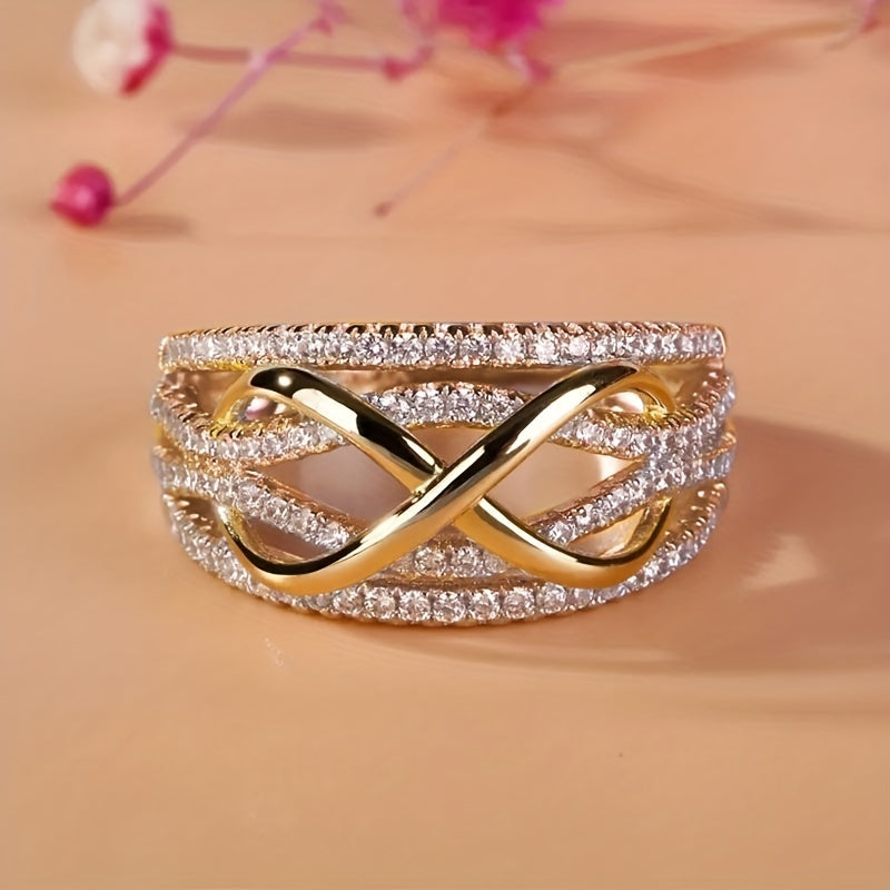 Oneindigheidsring met zirkonia en witgouden plating