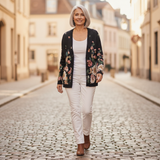 Karin | Zwarte cardigan met bloemenpatroon