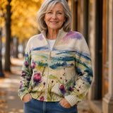 Heike | Gebreide cardigan met distel- en landschapsmotief