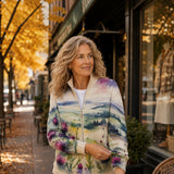 Heike | Gebreide cardigan met distel- en landschapsmotief
