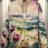 Heike | Gebreide cardigan met distel- en landschapsmotief