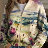 Heike | Gebreide cardigan met distel- en landschapsmotief
