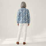 Ingrid | Blauw-witte cardigan met bloemen & vogels