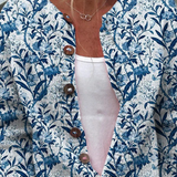 Ingrid | Blauw-witte cardigan met bloemen & vogels