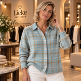 Clara | Hemelsblauw geruit vest met knopen