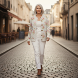 Petra | Crème kleurige cardigan met roze bloemen