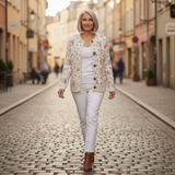 Monika | Crème kleurige cardigan met kleine rozen
