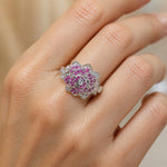 Zilveren ring met roze bloem