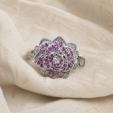 Zilveren ring met roze bloem