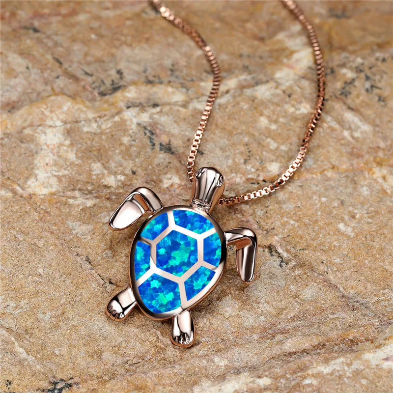 Retroketting met schildpad en groene vuuropaal