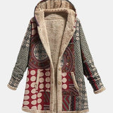 Scarlet – Bordeauxrode sherpa jas met geometrisch patroon
